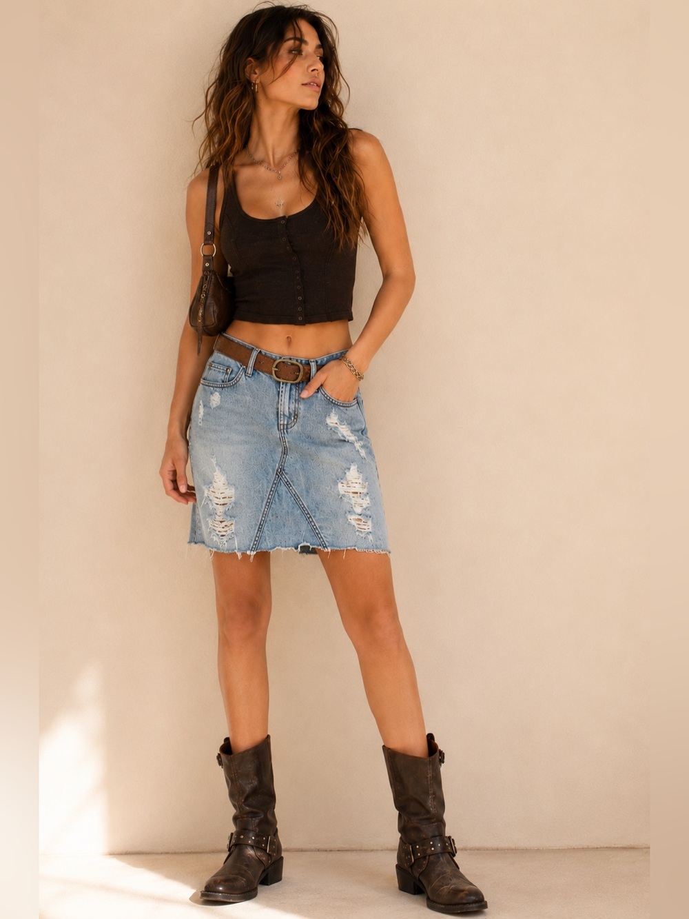 Free People Y2K Distressed Denim Pencil Skirt Archive Style 5 pockets Sz 26